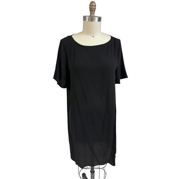 NWT Eileen Fisher Ballet NK K/L Dress, Black size L Silk Georgette Crepe $358 - Picture 1 of 5